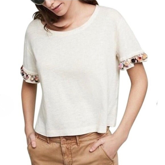 LOFT | 100% cotton Multi colored pommed tee size xs - Picture 1 of 8